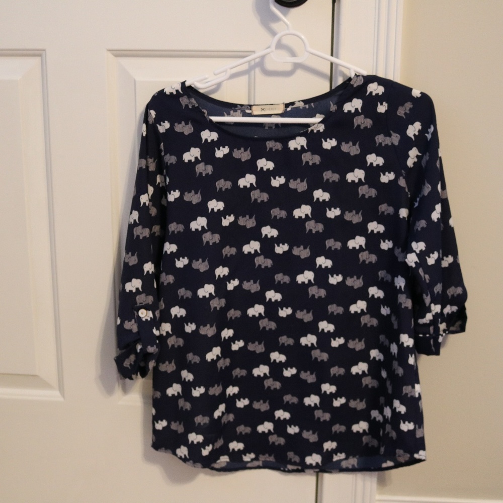 Navy & White Elephant Quarter-Sleeve